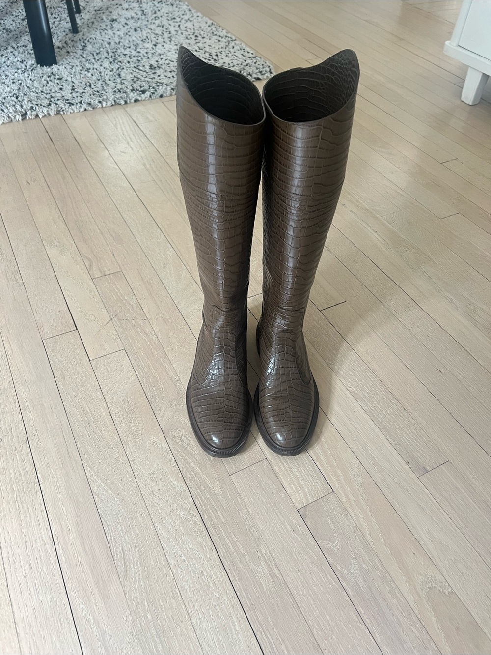 Fendi Brown Croc-Embossed Knee-High Leather Boots